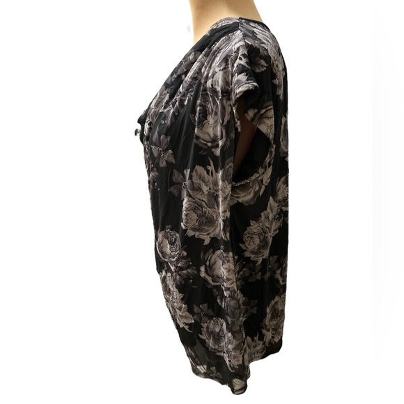 CATO Women's Gray Scale Rose Cowl Neck Bow Back Lined Tank Top Blouse Sz 22-24W - Picture 4 of 10